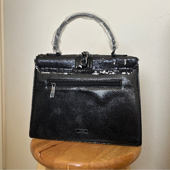 ALDO Black Sequined Sparkle Handbag with Shoulder Strap - Picture 4 of 7